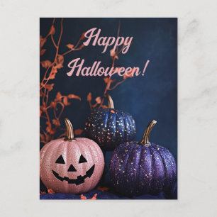 Glitter Pumpkins Halloween-hälsningskort Vykort