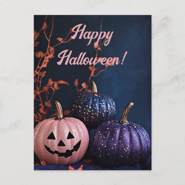 Glitter Pumpkins Halloween-hälsningskort Vykort (Framsida)