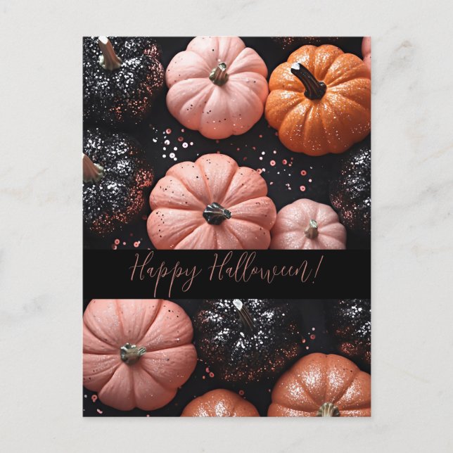 Glitter Pumpkins Halloween-hälsningskort Vykort (Framsida)