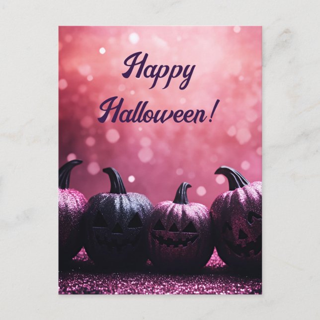 Glitter Pumpkins Halloween-hälsningskort Vykort (Framsida)