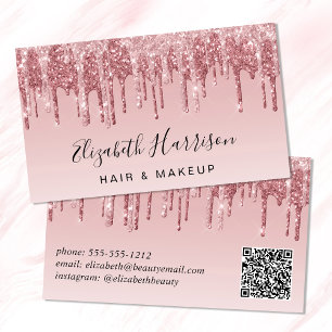 Glitter, QR-koden Rosa ros Guld Visitkort