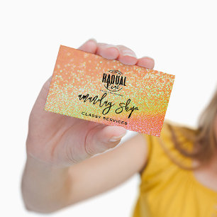 Glitter QR-Logotyp, Online för Shop Peach-Orange Visitkort
