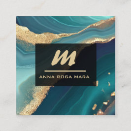 *~* Glitter QR Luxe Inledande turkos AP66 Guld Fyrkantigt Visitkort