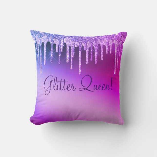 Glitter Queen Glitter Girly Söt Lila Throw Kudde (Framsida)