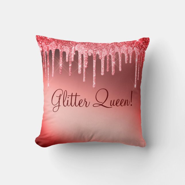 Glitter Queen Glitter Sparkles Girly Cinnamon Red Kudde (Framsida)