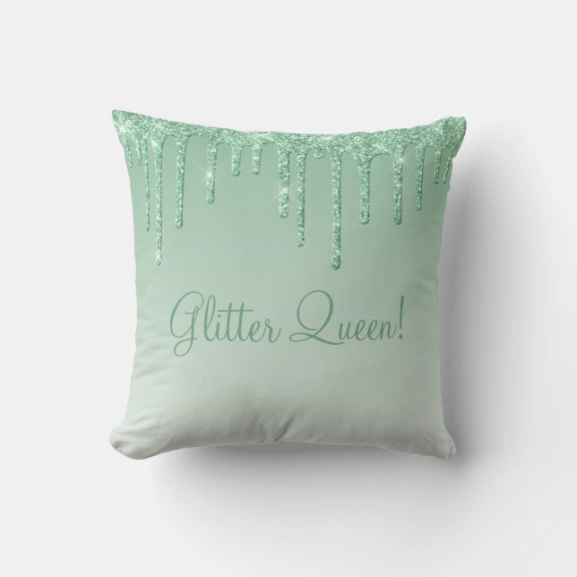 Glitter Queen Mint Grönt Glitter Bling Typography Kudde (Framsida)