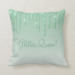 Glitter Queen Mint Grönt Glitter Bling Typography Kudde