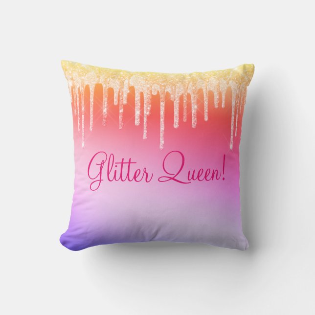 Glitter Queen Shock rosa Sparkles Bling Glam Kudde (Framsida)