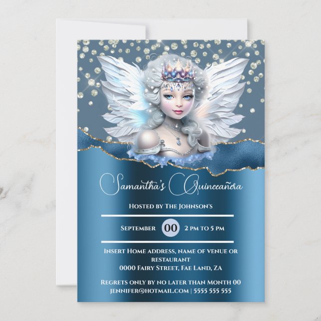 Glitter Quinceañera blu Inbjudningar (Framsida)