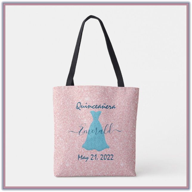 Glitter Quinceanera minneshögtid Tote Bag Tygkasse (Skapare uppladdad)