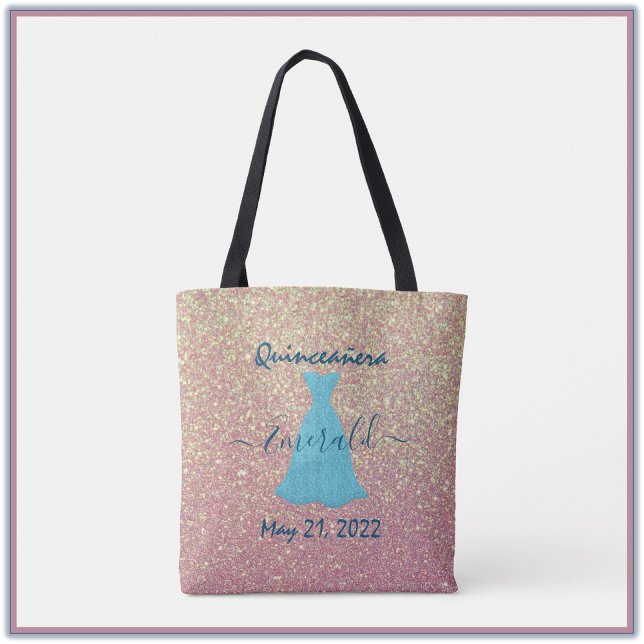 Glitter Quinceanera minneshögtid Tote Bag Tygkasse (Skapare uppladdad)