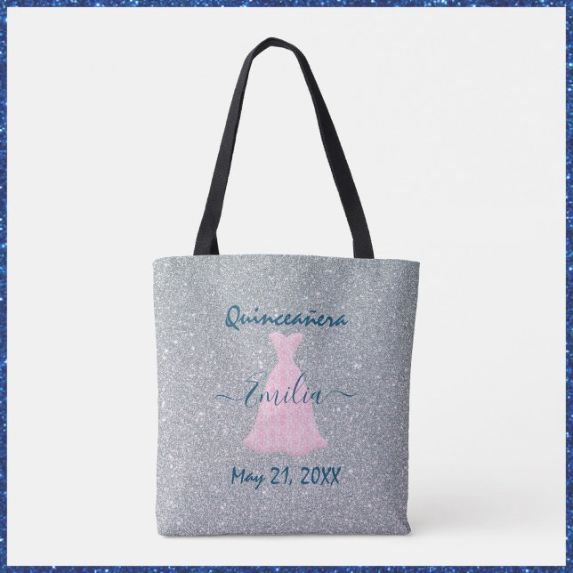 Glitter Quinceanera minneshögtid Tote Bag Tygkasse (Skapare uppladdad)
