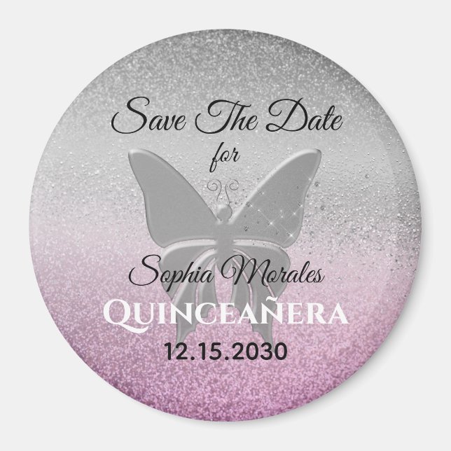 Glitter Quinceañera Spara datuminbjudan Magnet (Framsidan)
