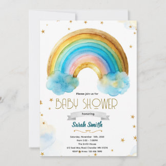 Glitter rainbow boy birthday invitation inbjudningar