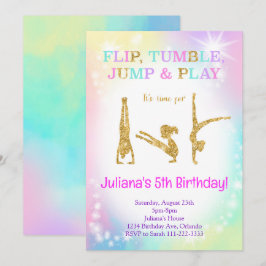 Glitter Rainbow Colorful Gymnastic Birthday Inbjud Inbjudningar