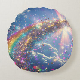 Glitter Rainbow Digital Art Rund Kudde