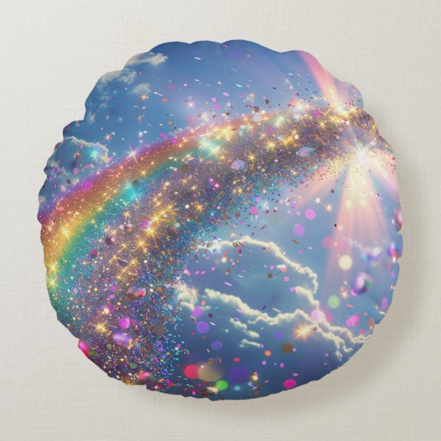 Glitter Rainbow Digital Art Rund Kudde (Framsidan)
