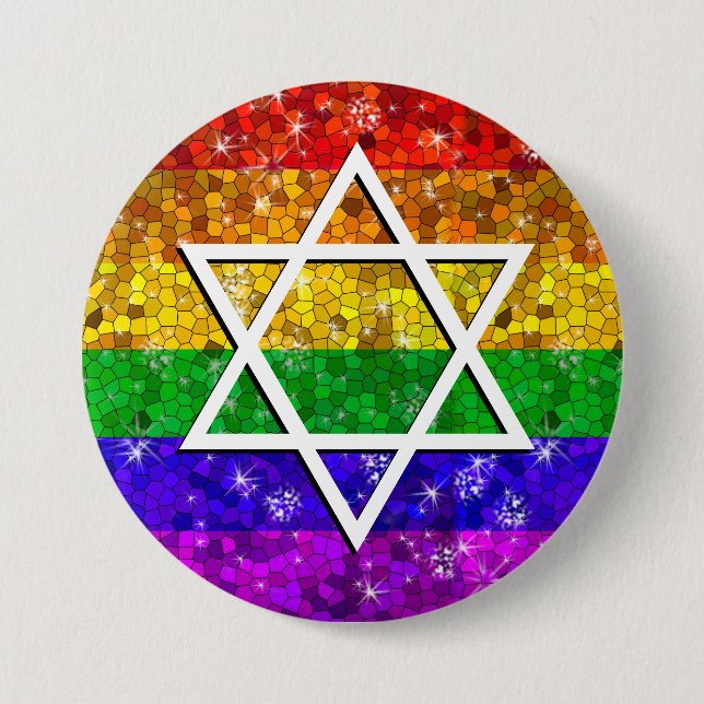 Glitter Rainbow Flagga Gay Jewish Star of David Knapp (Framsida)