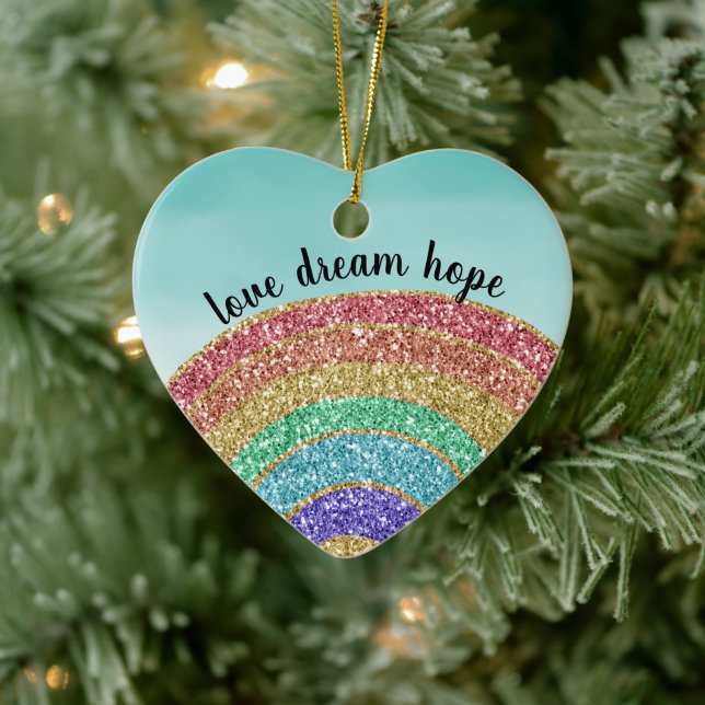 Glitter Rainbow Kärlek Dream Hope Personlig Julgransprydnad Keramik (Träd)