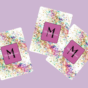 Glitter Rainbow Namn Monogram Girly Rosa Casinokort