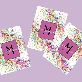 Glitter Rainbow Namn Monogram Girly Rosa Casinokort