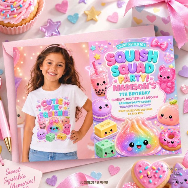 Glitter Rainbow Squishy Födelsedagsfest Foto Inbjudningar (Glitter Rainbow Squishy Birthday Party Photo Invitation)