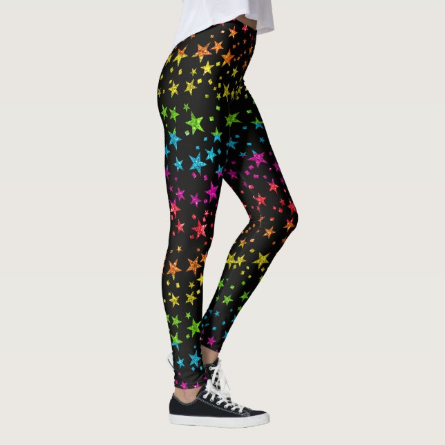 Glitter Rainbow Star Mönster Gay pride Chic Black Leggings (Höger)