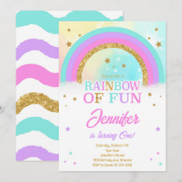 Glitter Rainbow Stars Birthday-inbjudan Inbjudningar
