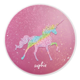 Glitter Rainbow Unicorn Ceramic Knob Knopp