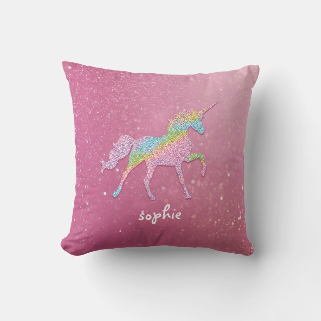 Glitter Rainbow Unicorn Nursery Kudde (Framsida)
