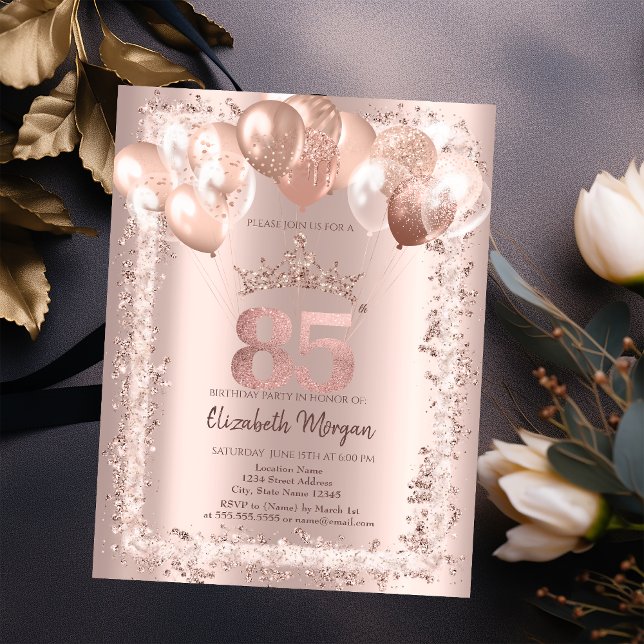 Glitter Ram,Krona,Bubblor 85:e födelsedagen Inbjudningar (Skapare uppladdad)