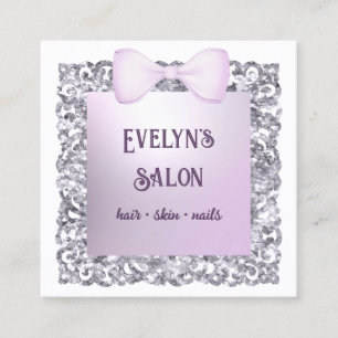 Glitter Ram Lilac Bow Affärskort Fyrkantigt Visitkort