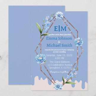 Glitter Ram med blommor, bröllopsinbjudningar Inbjudningar