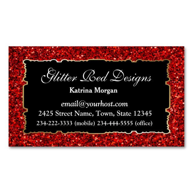Glitter Red Elegance Magnetic Affärskort Visitkortmagnet (Framsida)
