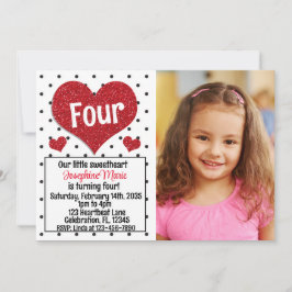 Glitter Red Heart Swehoney any age Birthday Pic Inbjudningar