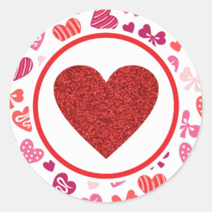 Glitter Red Heart Valentines day Runt Klistermärke
