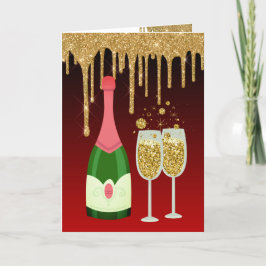 Glitter Red och Guld Champagne Jul Nya åren Helgkort
