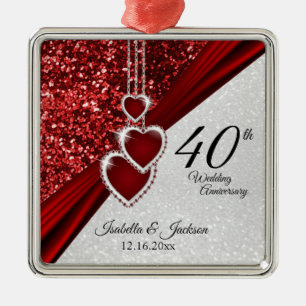 ⭐ Glitter Red Ruby 40-årsjubileum 💕 Keepsaké Julgransprydnad Metall
