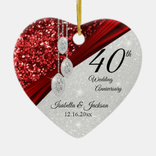 Glitter Red Ruby och Diamond 40-årsdagen 💕 Julgransprydnad Keramik