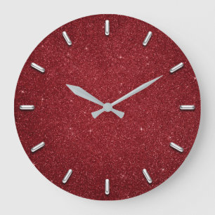 Glitter Red Ruby Silver Grått Metallic Vin Stor Klocka