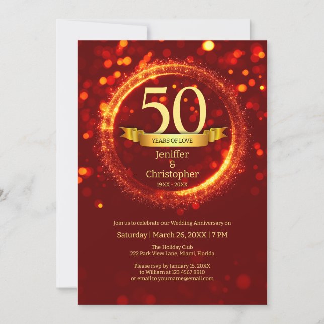 Glitter Redigera årsdagen Namn Bröllop-årsdagen fö Inbjudningar (Framsida)