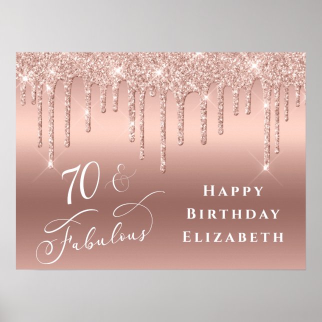 Glitter Ro Guld 70:e Födelsedagsfesten Poster (Framsidan)