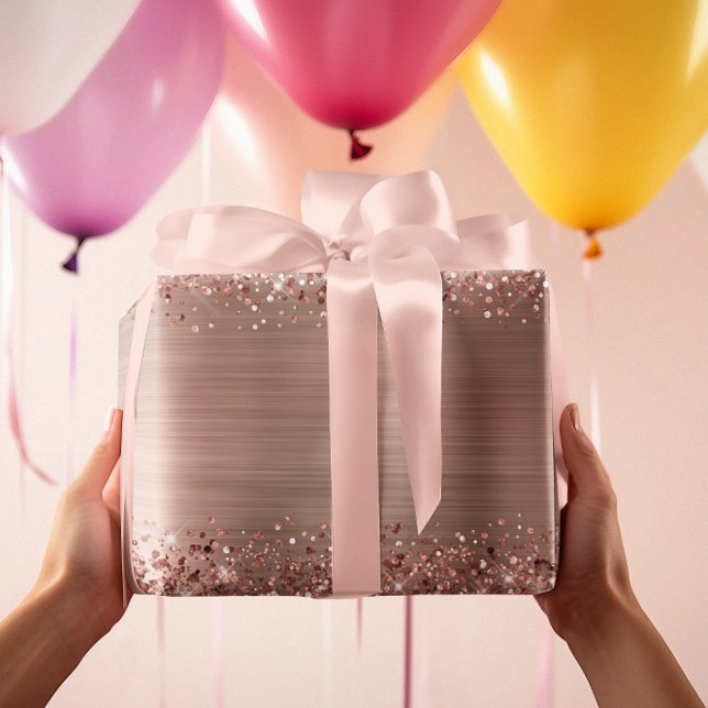 Glitter Ro Guld Faux Foil Presentpapper (Glitter Rose Gold Faux Foil Wrapping Paper)