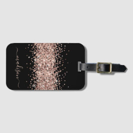 Glitter Ro Guld - Girly Gnistra Black Monogram Bagagebricka