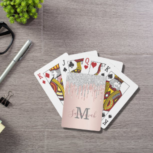 Glitter ro guld gnistra rosa monogram silver casinokort