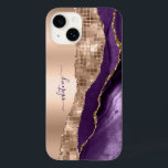 Glitter Ro Guld Lila Agate Gnistra Marble<br><div class="desc">Gör skillnad med den här fantastiska iPhone 14 pro max lila fodral,  anpassa den med ditt namn,  monogram,  ursprungliga text eller text. Du kan ändra färg och teckensnittet stil genom att anpassa det till ett annat alternativ. Observera att effekten glitter inte är verklig utan bara simuleras.</div>