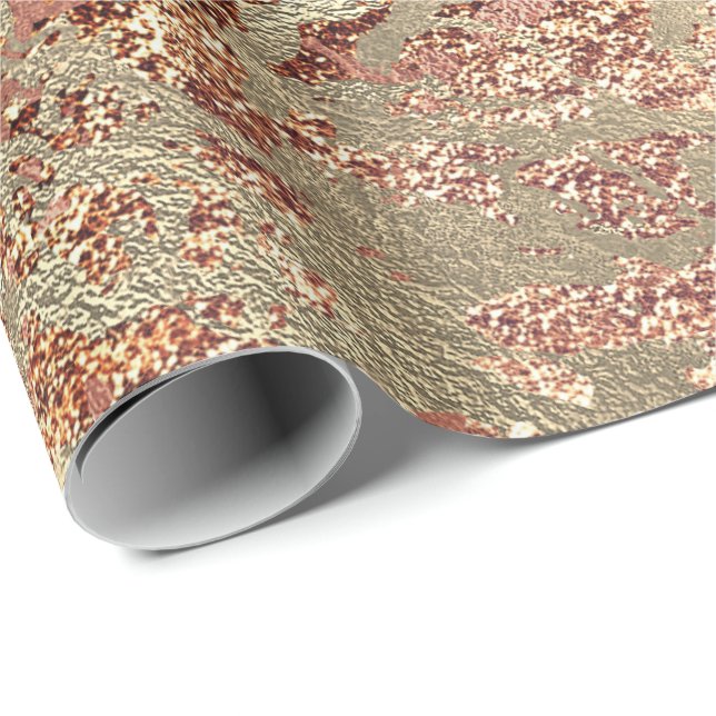Glitter Ro Molten Copper Guld Marble Metallic Presentpapper (Rullad Hörn)