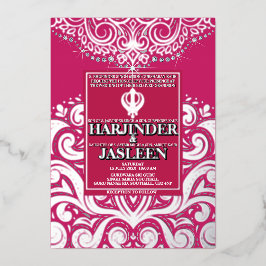 Glitter Ro Rosa Silver Sikh Anand Karaj Bröllop