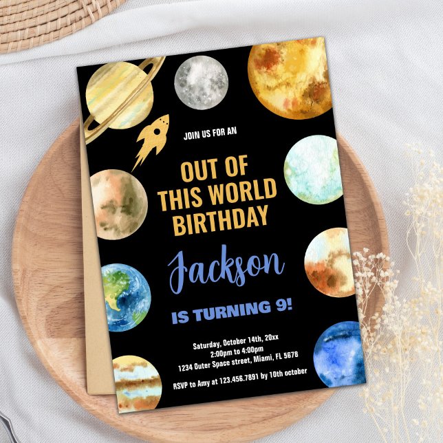 Glitter Rocket Rymden födelsedag Inbjudningar (Glitter Rocket Outer Space Birthday Invitations)