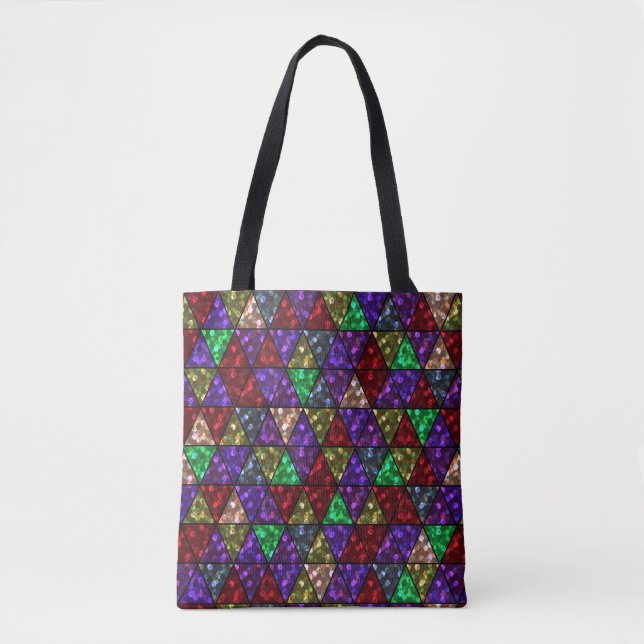 Glitter. Röd, grön, lila. Tygkasse (Framsida)